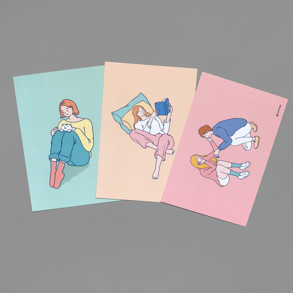 콤마비 일러스트 엽서 고양이소녀 휴식2 핑크커플 카드 데코 다꾸 홈데코 버전2 파스텔3